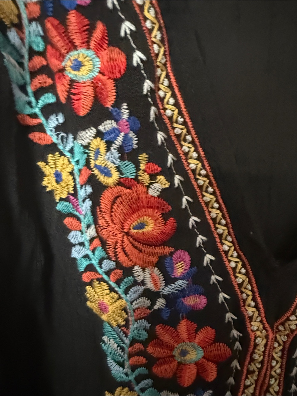VICI Black V-Neck Tunic with Multicolor Floral Embroidery - Picture 3 of 4